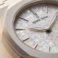 Montre de sport biocéramique haut de gamme OEM, verre texturé nacre, design géométrique, mouvement à quartz, étanche 3 ATM