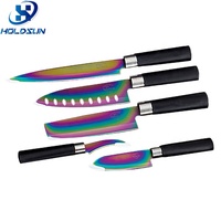 Ensemble de couteaux de cuisine en titane, 5 pièces, manche ergonomique en plastique, logo personnalisé, antirouille