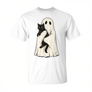T-shirt vintage pour femme avec fantôme d'Halloween tenant un chat noir - Product Image 2