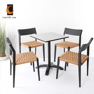 Nordic Plastic Rattan Woven Furniture Table And Chair Outside Ratan Garden Set Outdoor Patio Dining Set