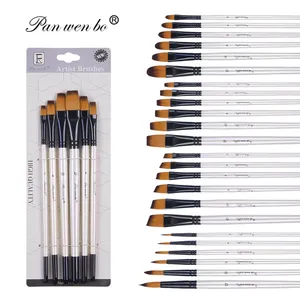 Panwenbo Pinceaux de peinture d'art professionnel Pinceau d'artiste acrylique Manche en bois Pinceau d'artiste avec cheveux en nylon doux