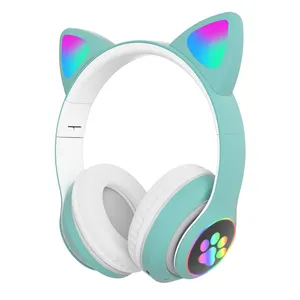זוהר חמוד חתול אוזן Paw LED אוזניות אלחוטי בנות מתנת ילדי אלחוטי אוזניות עם מיקרופון בס רעש ביטול