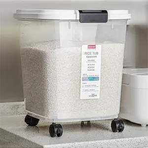 家庭用キッチン25KGシリアル小麦粉キャットフードペット防湿シールプラスチックボックス米収納バケツ蓋付き