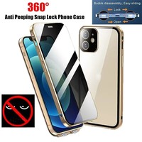Coque de téléphone antichoc en aluminium avec protection intégrale 360° pour iPhone 11 12 13 14 15 16 17 Pro Max et verre trempé pour écran de confidentialité