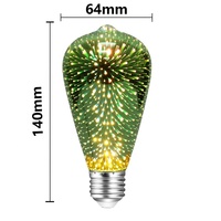 Ampoule LED 3D Effet Feu d'Artifice ST64, Verre Edison E27, Blanc Chaud 2700K, AC 85-265V, Ampoule ST64 Colorée Or Vert Décorative pour Chambre et Maison