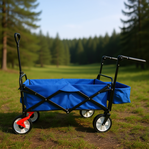 Chariot utilitaire pliable d'extérieur à 4 roues bleu, chariot de jardin pliable, chariot de transport pour le camping - Product Image 2