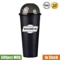 Gobelets en plastique PP noir givré avec couvercles en dôme 500ml 700ml 90mm, jetables, pour thé au lait Boba, en vrac, en stock, livraison rapide