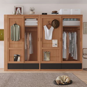 בסגנון יפני מודרני עץ דובדבן חלקה הזזה דלת שילוב ארון בגדים mdf חדר שינה אחסון רהיטים ביתי - Product Image 4