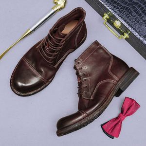 Goodyear Premium Hand-Woven Lace-Up Men's Shoes, Three-Pointed Buckle, Buffalo Leather Round Top, High-Top Cowhide <b>Boot</b> - Product Image 5
