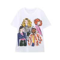 T-shirt décontracté d'été pour femme, en coton respirant, imprimé numérique écologique, manches courtes, col rond, coupe classique, 2024