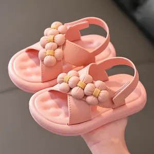 Sepatu Musim Panas Model Baru untuk Anak Perempuan, Sandal Flat Putri Lembut Bunga Imut Ujung Terbuka