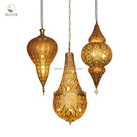 Lámpara Colgante de Estilo Árabe Marroquí, de Hierro, LED, Ahorro de Energía, Dorado, Latón Antiguo, Forma Redonda, para Cocina, Jardín Exterior