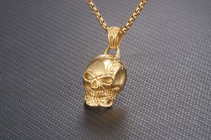 Bijoux Hiphop hommes gothique biker plaqué or 316L acier inoxydable tête de mort pendentif - Product Image 4