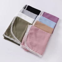 Été Nouveau Fancy White Lace Flower Edge Chiffon Scarl Shawl Muslim Malaysian Women Solid Color Pearl Chiffon Hijabs Soft Turbans