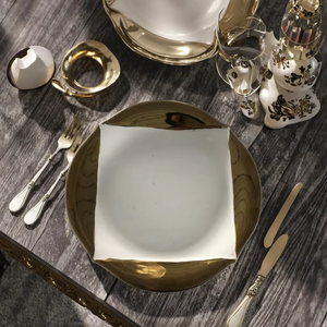 Assiette de présentation en porcelaine blanche avec bord doré, motif griffe d'ours, plat en céramique doré en forme de coquille, <span class=keywords><strong>plateau</strong></span> de service pour aliments - Product Image 2