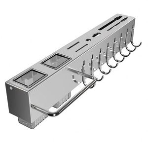 Étagère de rangement de cuisine moderne en acier inoxydable avec 2 niveaux, support mural multifonctionnel non perforé pour couteaux et baguettes - Product Image 1