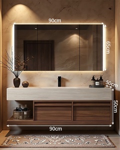 Mueble de Baño Contemporáneo con Lavabo - Gabinete de Baño con Grifo Negro, Cestas de Mimbre y Espejo LED Moderno - Product Image 2