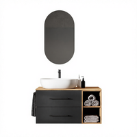 Ensemble de meubles de salle de bain Planetmbel LUX, meuble sous-vasque mural de 100 cm, vasque sur plan de travail de 60 cm, blanc, chêne doré/anthracite