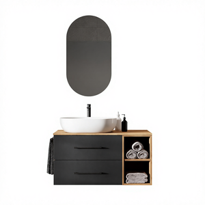 Ensemble de meubles de salle de bain Planetmbel LUX, <span class=keywords><strong>meuble</strong></span> <span class=keywords><strong>sous</strong></span>-<span class=keywords><strong>vasque</strong></span> mural de 100 cm, <span class=keywords><strong>vasque</strong></span> sur plan de travail de 60 cm, blanc, chêne doré/anthracite - Product Image 1