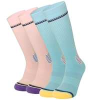Chaussettes de sport professionnelles personnalisées pour femmes, en gros, pour la course, le basketball, le football, confortables, montantes, rayées, avec revers tricoté
