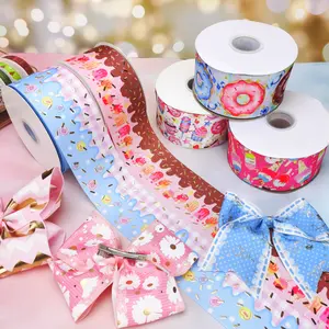 RMS 3 inch Gold Foil Dots Hologram Decorative Custom Printed 75mm Cartoon Character grosgrain ribbon bows craft supplier