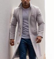 Manteau en laine mi-long pour homme, manteau d'hiver pour homme à simple boutonnage, veste coupe-vent unie pour homme