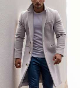 Manteau en laine <span class=keywords><strong>mi</strong></span>-long pour <span class=keywords><strong>homme</strong></span>, manteau d'hiver pour <span class=keywords><strong>homme</strong></span> à simple boutonnage, veste coupe-vent unie pour <span class=keywords><strong>homme</strong></span> - Product Image 5