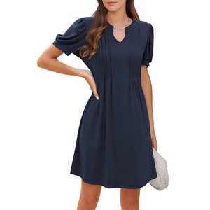 <span class=keywords><strong>Abiti</strong></span> estivi <span class=keywords><strong>da</strong></span> <span class=keywords><strong>donna</strong></span> nuovo abito Casual al ginocchio con scollo a V a mezza manica ampia plissettata - Product Image 6