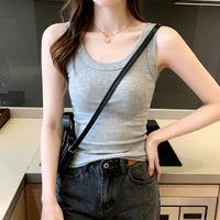 <strong>Women's</strong> Seamless Slim Fit Tank <strong>Top</strong> Ribbed Vest Sleeveless Design Breathable Knitted Polyester O-Neck Short Casual Style spring