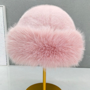 도매 푹신한 겨울 모자 여성 성인 하이 퀄리티 두꺼운 따뜻한 폴리에스터 어부 모자 야외 퍼지 가짜 모피 버킷 모자 - Product Image 2