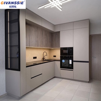 Meuble de cuisine moderne sur mesure en bois avec îlot, panneaux MDF et mélaminés, armoires murales modulaires, écologiques, résistantes à l'eau, OEM