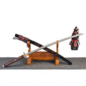 Katana de style moderne OEM, lame en acier carbone noir et rouge, épée décorative à manche en bois - Product Image 1