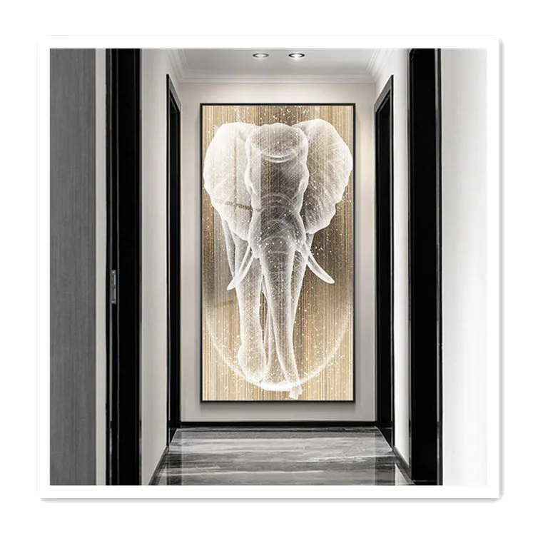 ArtUnion Modern animal painting Glossy mirror surface elephant style home entrance decoration crystal porcelain wall art prints