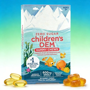 Gommes à mâcher sans sucre pour enfants avec DHA, soutien cérébral et immunitaire, fabricant OEM, huile de poisson Oméga <span class=keywords><strong>3</strong></span>, saveur Punch Tropical, 600mg, à croquer - Product Image 1