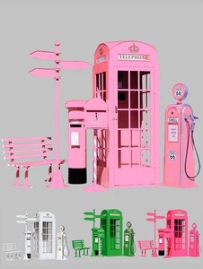 Decoración <span class=keywords><strong>de</strong></span> Boda con Cabina Telefónica, Flores Artificiales Rosadas, Diseño Desmontable - Product Image 4