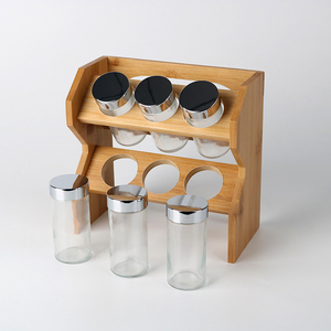 2 Tier <strong>Natural</strong> Bamboo Kitchen Spice Rack Condiment Storage Organizers <strong>Shelf</strong> with Jars for Kitchen - Product Image 2