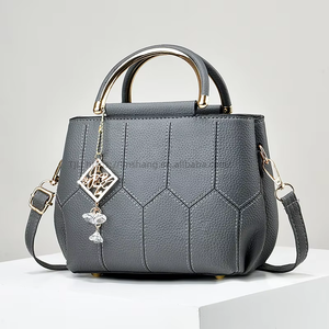Top Grade PU Leather Soft Surface Solid Color Grid Texture Fashionable Women Travel Pendant Handbag - Product Image 2