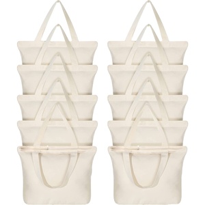 Sac fourre-tout moyen personnalisé en toile naturelle avec fermeture éclair, boucle réglable, poignées en coton, réutilisable pour les courses - Product Image 1