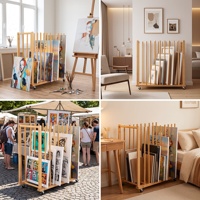 Chariot de rangement mobile en bambou pour toiles, avec 4 roulettes universelles, idéal pour le séchage et l'organisation des panneaux de toile