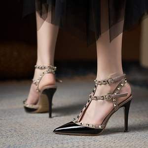 Sandales à talons hauts d'été pour femmes, chaussures à talons hauts de luxe cloutés pour femmes, sandales à talons hauts crayon, <span class=keywords><strong>pantoufles</strong></span> à pompe, nouveau Design 2023 - Product Image 3