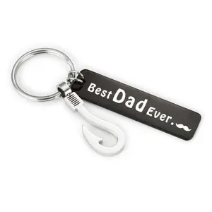 उच्च पॉलिश पिता दिवस उपहार धातु मछली हुक शिल्प स्टेनलेस स्टील सबसे अच्छा पिताजी कभी लटकन श्रृंखला कुंजी श्रृंखला कुंजी अंगूठी Keychains