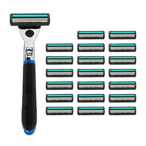 RTS 3 블레이드 남성용 면도 면도기, 금속 손잡이, 상쾌한 면도, 핸들 1 개 + 카트리지 21 개, 내구성 있고 부드러운 면도 - Product Image 4