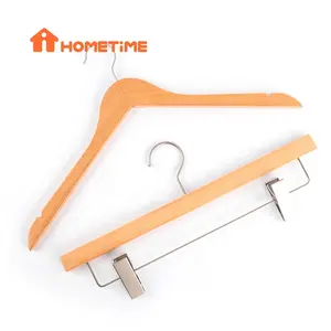 Hoge Kwaliteit Retail Custom Logo Merk Set Natuurlijke Beuken Houten Display Kleding Hanger Voor Kleding Winkel