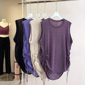 Débardeur de sport uni sans manches pour femme, fin et ample, design simple, idéal pour la course, l'entraînement et le yoga, séchage rapide - Product Image 1
