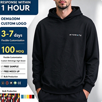 Sweat-shirt à capuche pour homme noir avec texte imprimé sur la poitrine, poche kangourou, cordon de serrage, manches longues, style minimaliste, OEM ODM Vente en gros