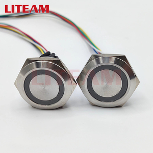 Alimentation d'usine, lampe annulaire étanche, led rvb, corps court, interrupteur à bouton-poussoir en métal, 22mm, soudé avec un fil 28AWG 30cm - Product Image 2