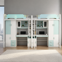 Lit superposé double multifonctionnel avec poste de travail et solution de rangement pour chambre d'enfant, d'adolescent ou appartement