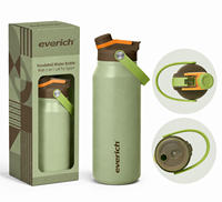 Bouteille d'eau isotherme Everich 2-en-1 avec paille et bouchon à ouverture rapide, écologique, pour voyage, gym, sport, extérieur, 900 ml, 1100 ml