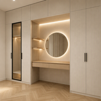 Ensemble de meubles de chambre à coucher modernes, armoire en bois sur mesure, commode, armoire avec éclairage LED, porte à charnières, armoire combinée