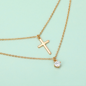 44181 xuping Fashionable <strong>Double</strong> Chains <strong>Necklace</strong>, Magnet 18k <strong>Gold</strong> Cross Pendant <strong>Necklace</strong> Jewelry for Women - Product Image 2